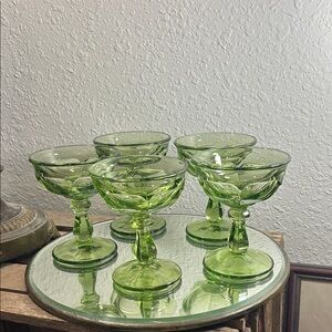 Set of 5 vintage Green Glass Goblets